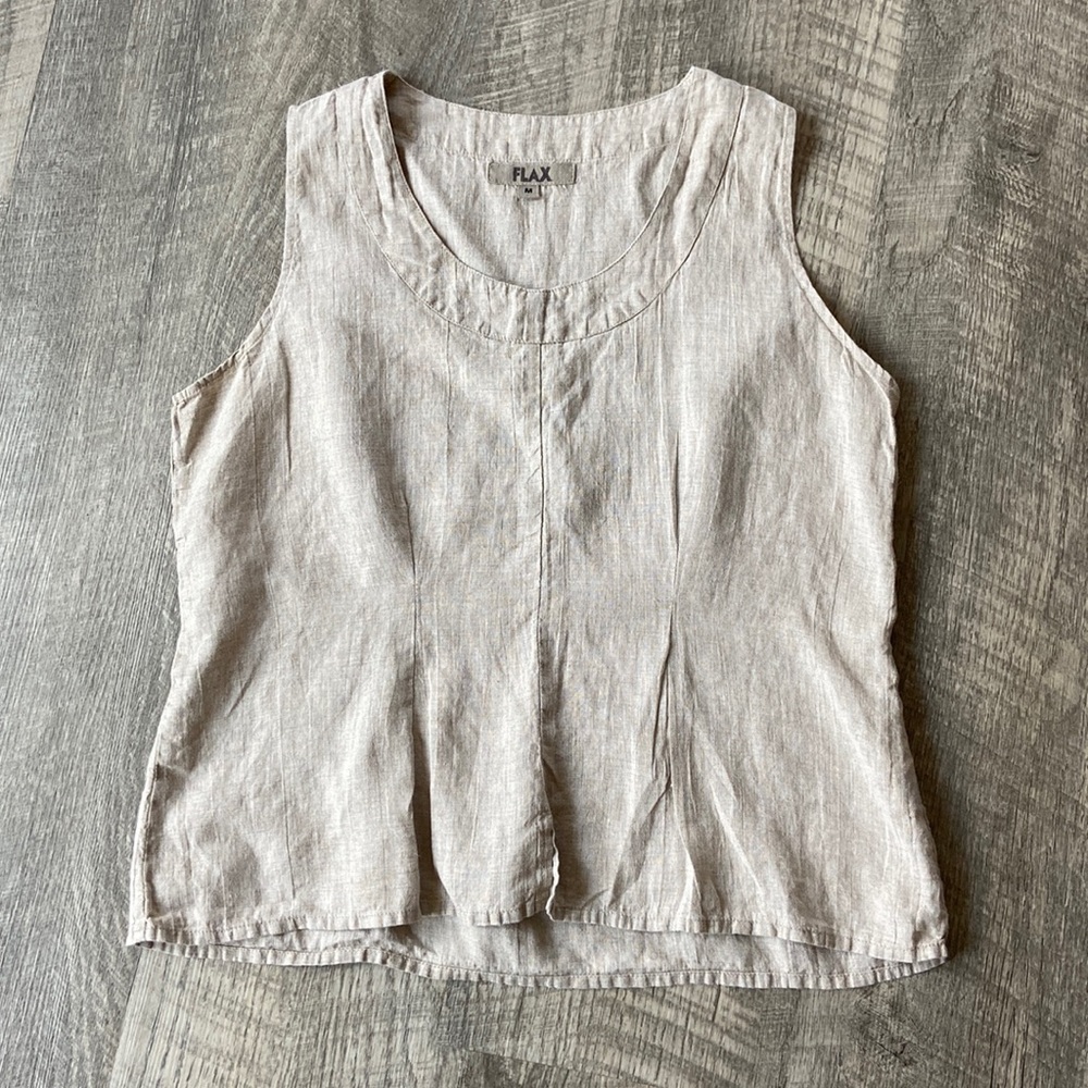 Flax 100% Linen Tank Sleeveless Top Tan Size M